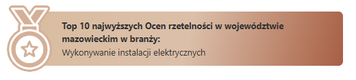 Recognition banner: FNC Poland in the Top 10 companies with the highest reliability ratings in the Mazowieckie Voivodeship for electrical installations
